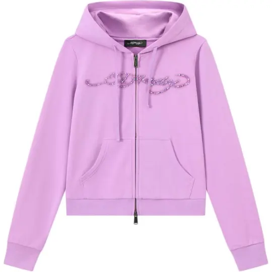 Ed Hardy SS26 Женская облегающая толстовка с капюшоном и молнией и длинными рукавами