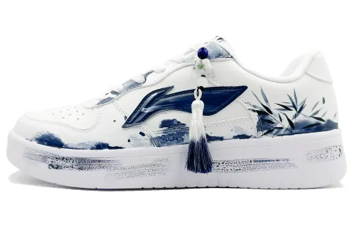 Li Ning Floating Boat Slip Resistant, Abrasion Resistant, Breathable Low top Skateboard Shoes Unisex White Blue