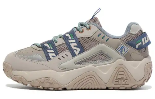 FILA Textile, Leather Low top Casual Shoes Unisex Gray Blue Korean Style