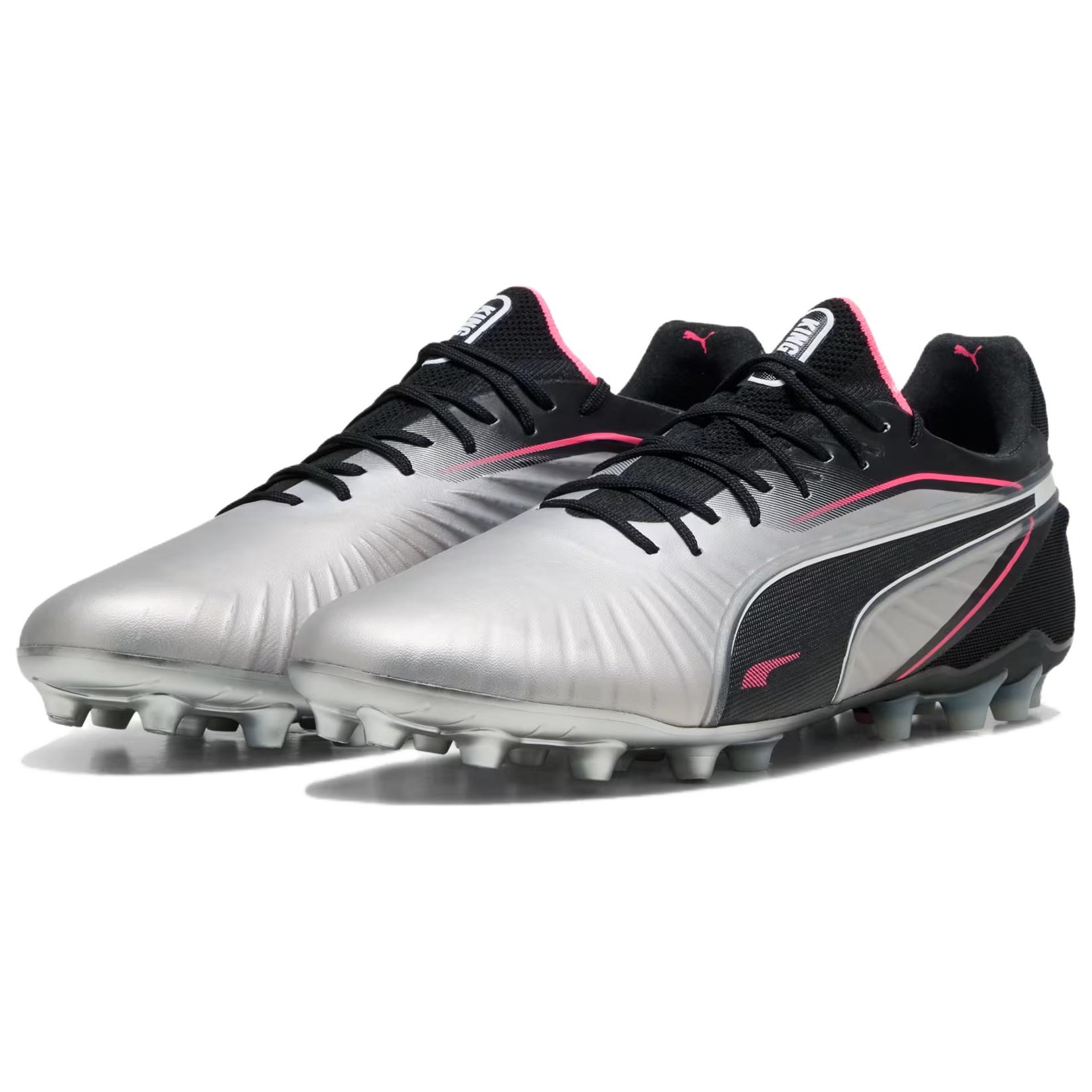 PUMA King Ultimate Comfortable Round Toe MG Multi Ground Artificial Turf Soccer Shoes Men’s Silver Black