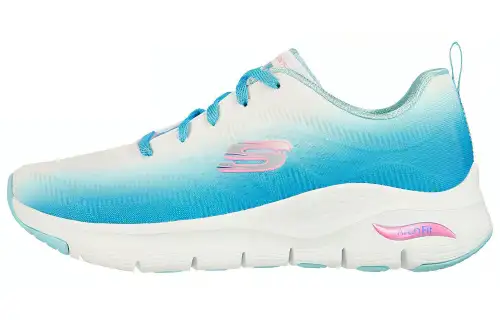 Skechers Arch Fit Vibrant Step Fabric Low top Casual Shoes Women's White Blue