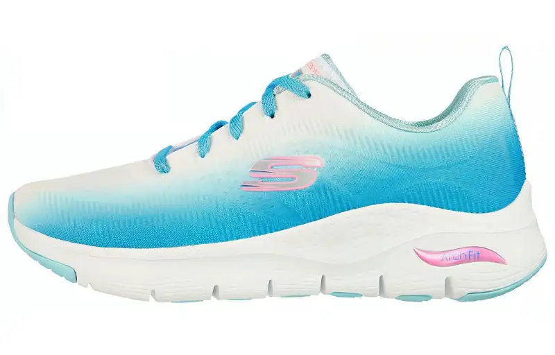 Skechers Arch Fit Vibrant Step Fabric Low top Casual Shoes Women's White Blue