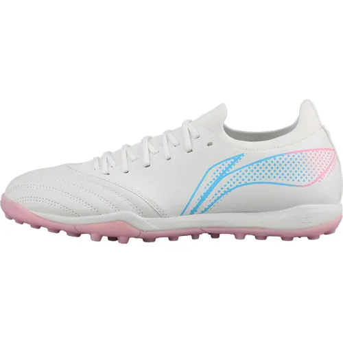 Li Ning TF Turf Firm Ground Cushioning, Wear Resistant Soccer Shoes Men's White Pink Blue