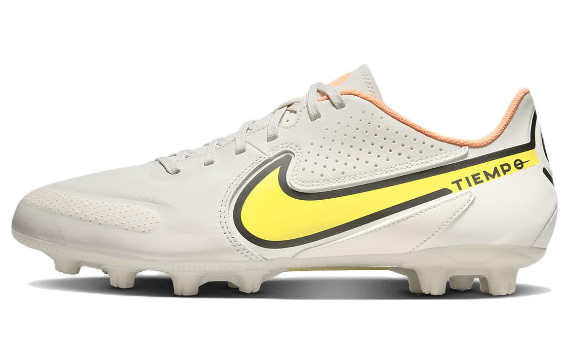Nike Tiempo Legend 9 Academy Round head lace HG (gel short spikes) Hard grass artificial grass natural grass Football shoes Men's white and yellow