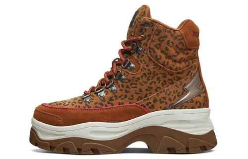 Skechers Combat Boots Women's Leopard Print Gray