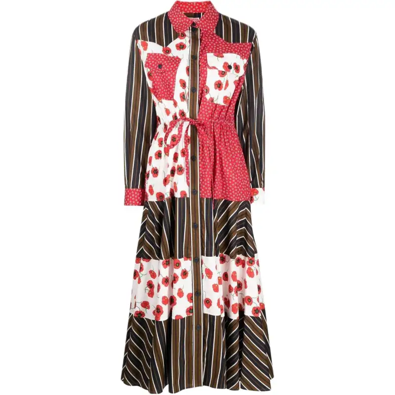 KENZO Patchwork-Detailed Flared Shirt Dress