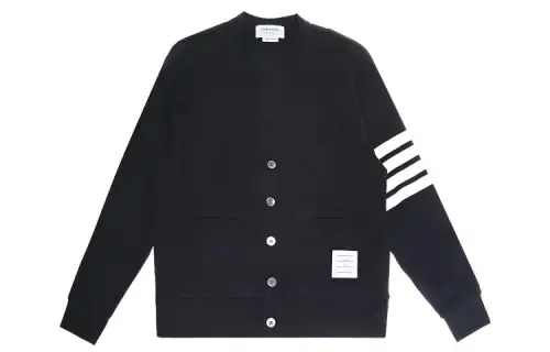 THOM BROWNE Tom Brown classic four-stripe V-neck cotton spring sweater for men