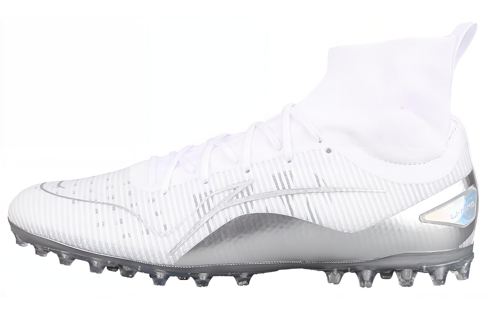 Li Ning MG Multi Ground Artificial Turf Slip Resistant Abrasion Resistant Soccer Shoes Men's White Silver