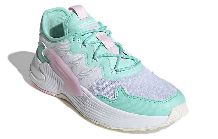 Женские кеды adidas neo (бело-зелено-розовые) — фото 3