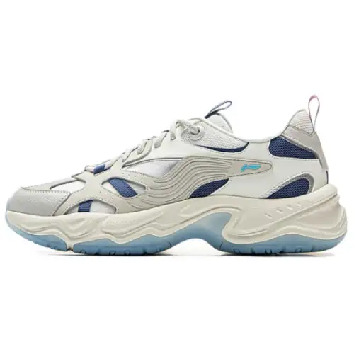Li Ning Slip Resistant, Abrasion Resistant, Breathable Low top Casual Shoes Unisex White Blue