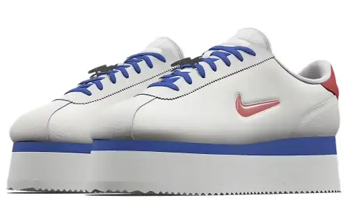Nike Cortez Platform Cushioning Slip Resistant Abrasion Resistant Low top Casual Shoes Men's White Blue