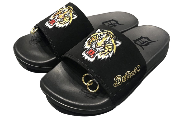 Шлепанцы MLB Slipper Black Tiger (черно-золотые) — Чёрный / золотой — фото 2