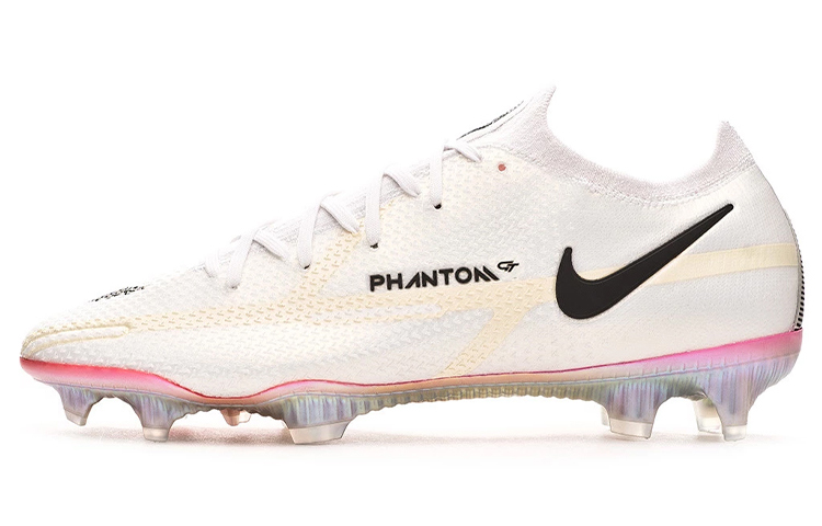 Nike Phantom GT2 2 Elite round head tie FG (gel spike) Natural grass Shock-absorbing and non-slip breathable and impact-resistant Football shoes Men and women Ivory white