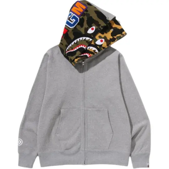 Мужской кардиган с полукамуфляжным принтом A BATHING APE FW25, с двойным капюшоном и манжетами акулы, с логотипом