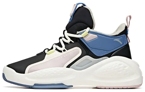 Anta Bastard Fleece lined High top Skateboard Shoes Women's Black Blue White