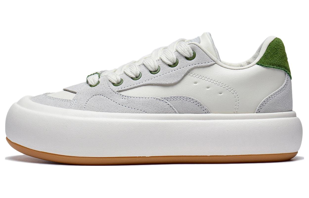 Li Ning Cream Puff Platform Slip Resistant Abrasion Resistant Low top Casual Shoes Women's Gray White Green