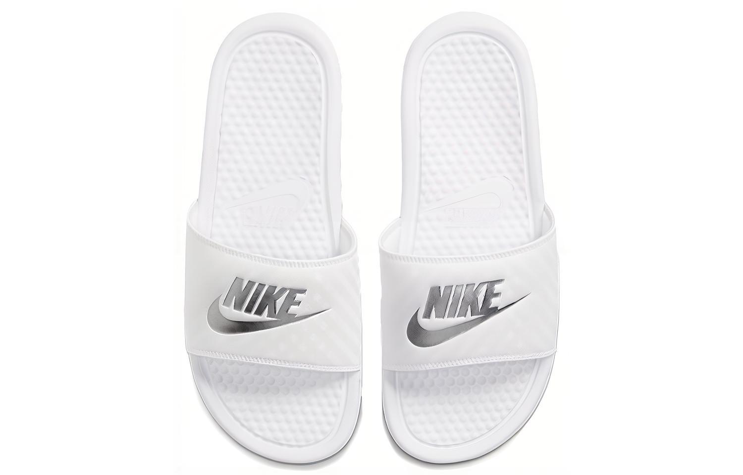Женские шлепанцы Nike Benassi JDI OG (бело-серебристые) — 白/金属银 — фото 4