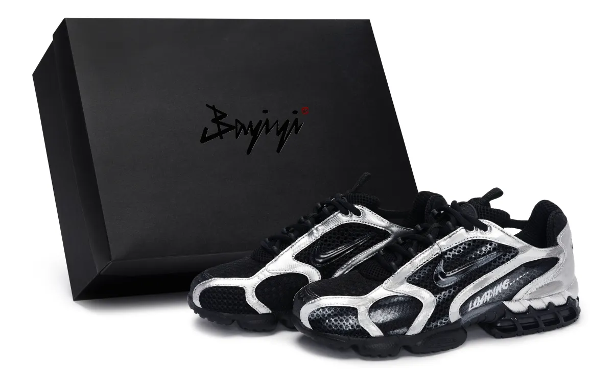 Nike Air Zoom Spiridon Cage 2 Silver Track Abrasion Resistant Low top Casual Shoes Men's Black Gray Silver