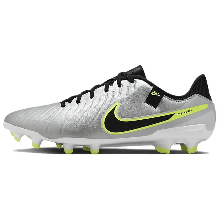 Nike Tiempo Legend 10 Natural Grass Synthetic Leather Soccer Shoes Unisex Silver Black