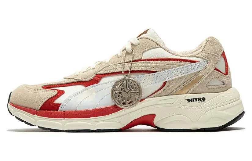 PUMA Tevaris Nitro Cny Papermaking Leather Mid top Casual Shoes Unisex Beige Red