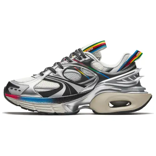 Anta Microchip Cloud Textile, Synthetic Leather Abrasion Resistant Low top Casual Shoes Men's White Silver Black
