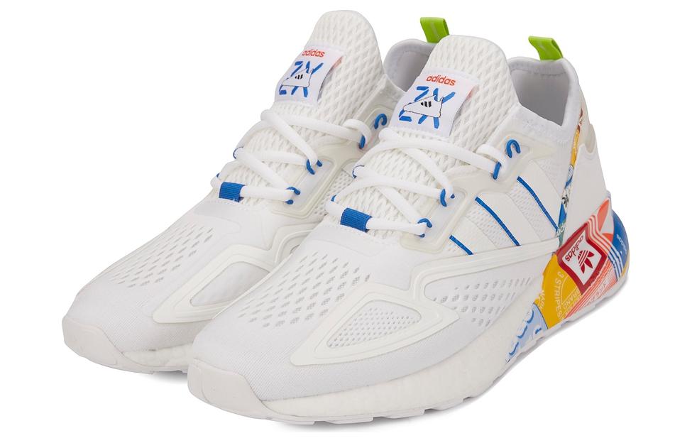 Кроссовки adidas originals ZX 2K Boost (бело-сине-оранжевые) — Белый / синий / оранжевый — фото 4