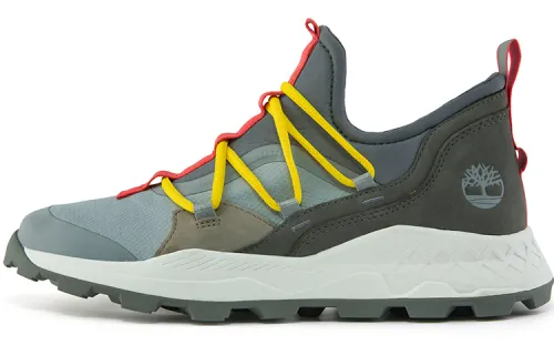 Timberland Brooklyn Leather And Fabric Oxford Trainers 'Medium Grey Mesh With Red'