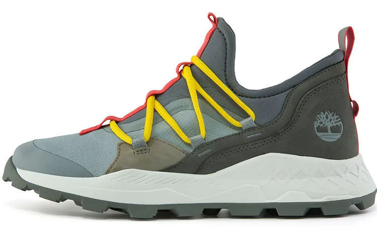 Timberland Brooklyn Leather And Fabric Oxford Trainers 'Medium Grey Mesh With Red'