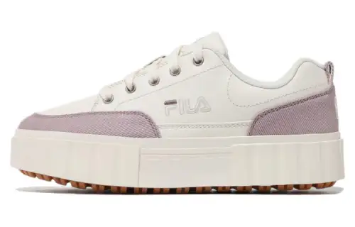 FILA Sand Blast Row Leather Low top Sports Casual Shoes Women's White Pink Korean Style