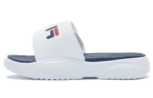 FILA Hook and loop Rubber Sole Slide Slippers Unisex White Blue Korean Style
