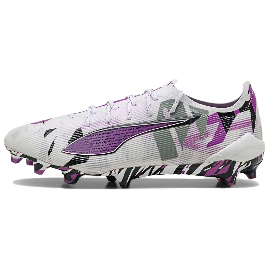 PUMA ULTRA 5 ULTIMATE FG Firm Ground Abrasion Resistant Soccer Shoes Men's Gray White