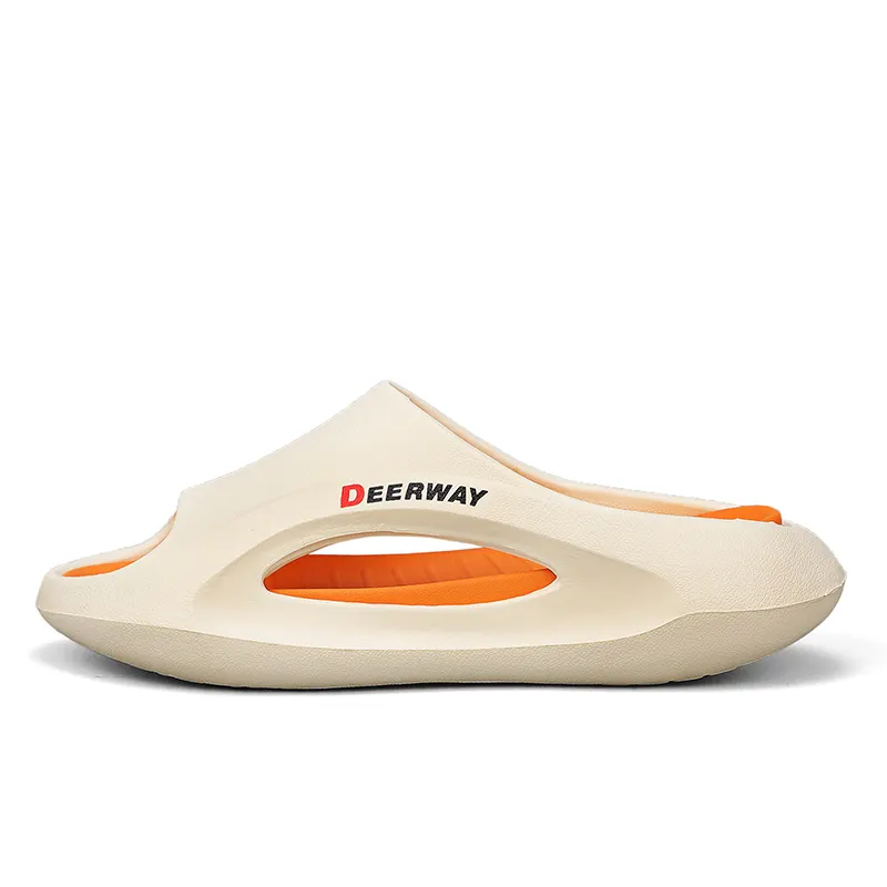 DEERWAY Slide Slippers Men's Beige Orange/Black/White
