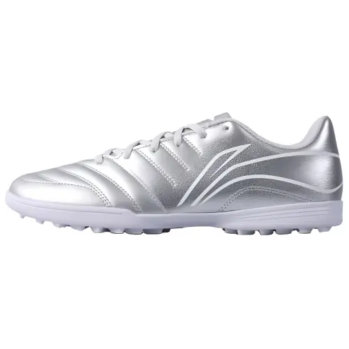 Li Ning MG Multi Ground Artificial Turf Abrasion Resistant Coverage Soccer Shoes Men's Silver White