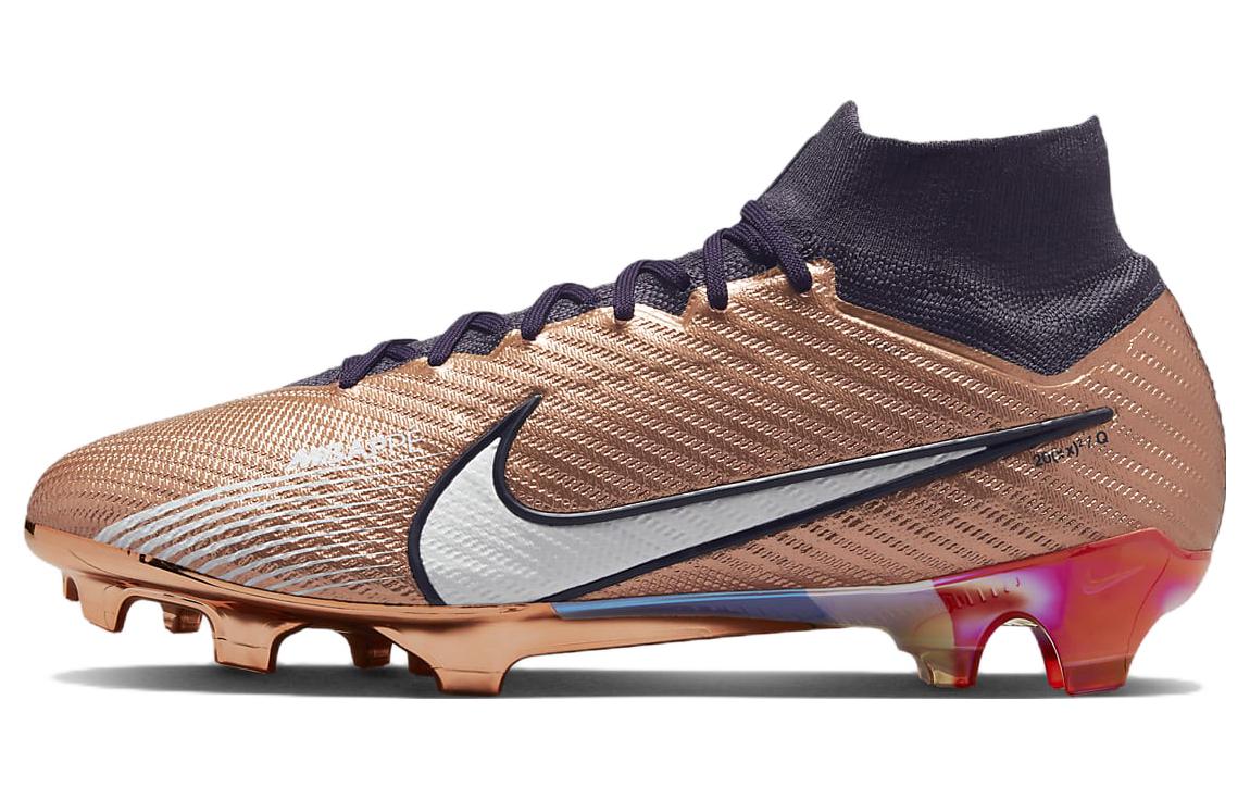 Nike Mercurial Superfly 9 Elite KM FG (glue spikes) natural grass, shock-absorbing, non-slip and wear-resistant football shoes, men's gold, black and red