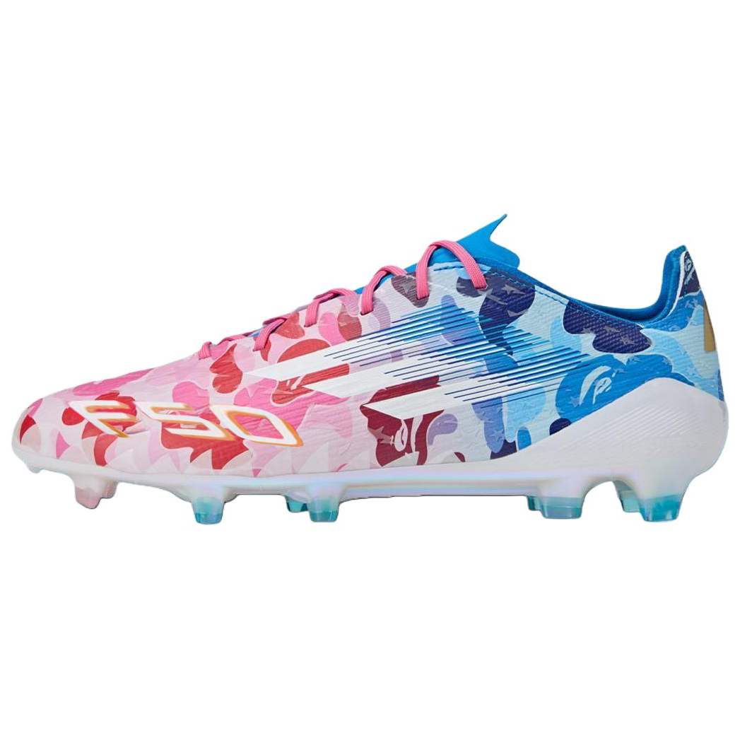 BAPE x adidas F50 ELITE FG Fashionable and Comfortable Non-Slip Football Shoes Men's Pink Blue