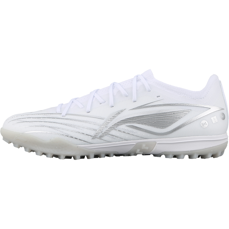 Li Ning TF Turf Artificial Turf Slip Resistant Abrasion Resistant Soccer Shoes Men’s White Silver