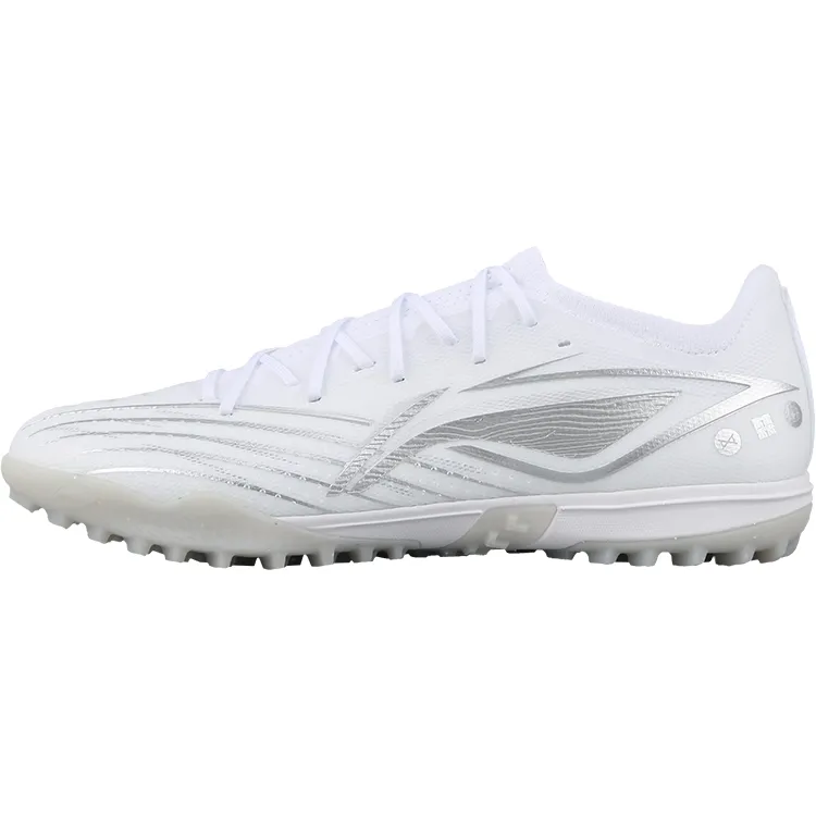 Li Ning TF Turf Artificial Turf Slip Resistant Abrasion Resistant Soccer Shoes Men's White Silver