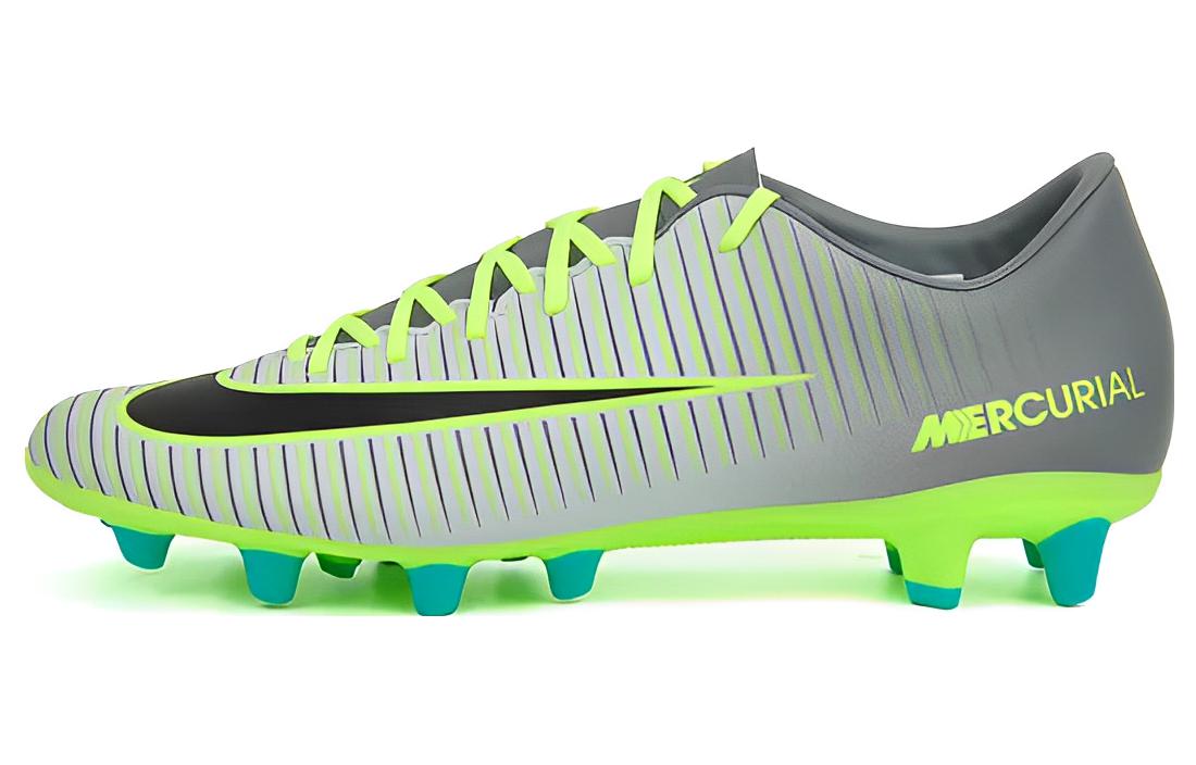 Nike Mercurial Victory 6 6 Round Toe Lace AG (Glue Short Nails) Artificial Grass Indoor Superfiber Shock Absorbing Anti-Slip Football Shoes Men's Green Gray