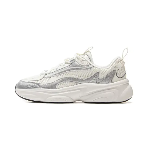 Li Ning Milk Coconut Cushioning Slip Resistant Abrasion Resistant Support Low top Casual Shoes Women's White Silver
