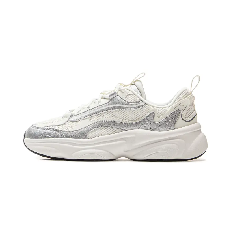Li Ning Milk Coconut Cushioning Slip Resistant Abrasion Resistant Support Low top Casual Shoes Women's White Silver