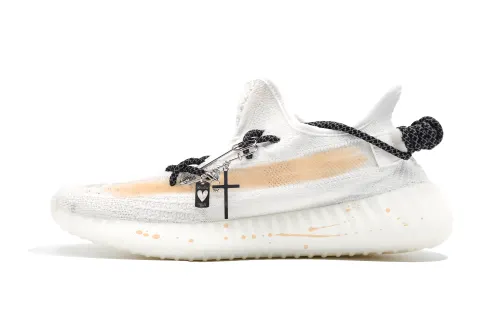Adidas Originals Yeezy Boost 350 V2 Abrasion Resistant Low top Casual Shoes Unisex White Orange