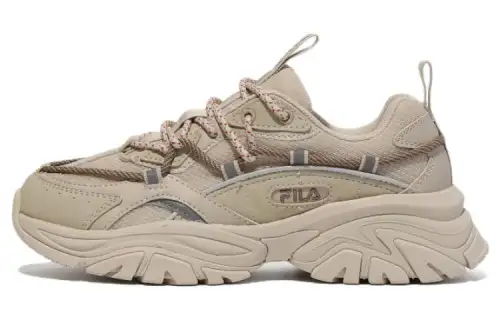 FILA Twine Patch Textile, Synthetic Leather Low top Casual Shoes Unisex Beige Yellow Korean Style