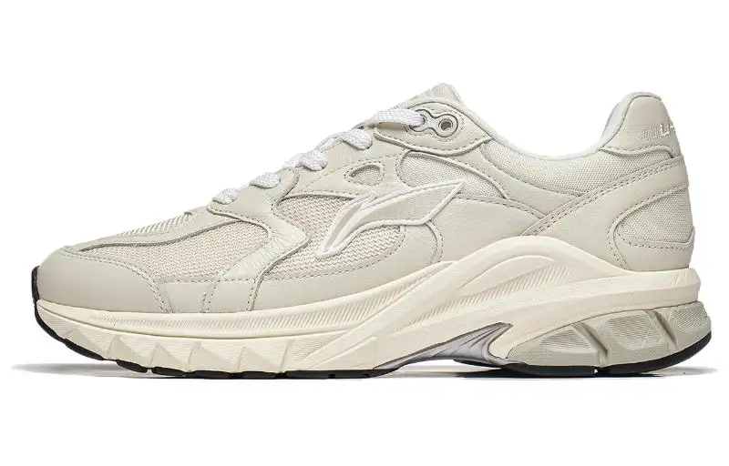 Li Ning Furious Rider Runner Cushioning Slip Resistant Low top Casual Shoes Men's Beige Gray