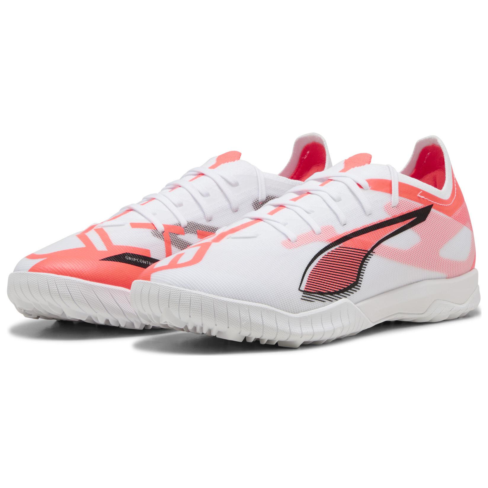 PUMA Ultra 5 Match TT Turf Abrasion Resistant Soccer Shoes Unisex White Black Red