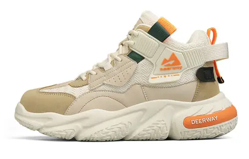 DEERWAY Abrasion Resistant Breathable Mid top Casual Shoes Men's Beige Apricot