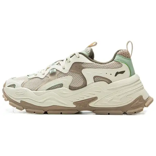 Li Ning Star Cushioning Slip Resistant Abrasion Resistant Coverage Low top Casual Shoes Women's Beige Brown