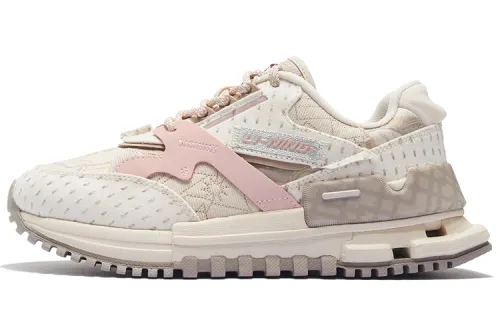 Li Ning Textile, Leather Cushioning Slip Resistant Abrasion Resistant Low top Casual Shoes Women's Pink