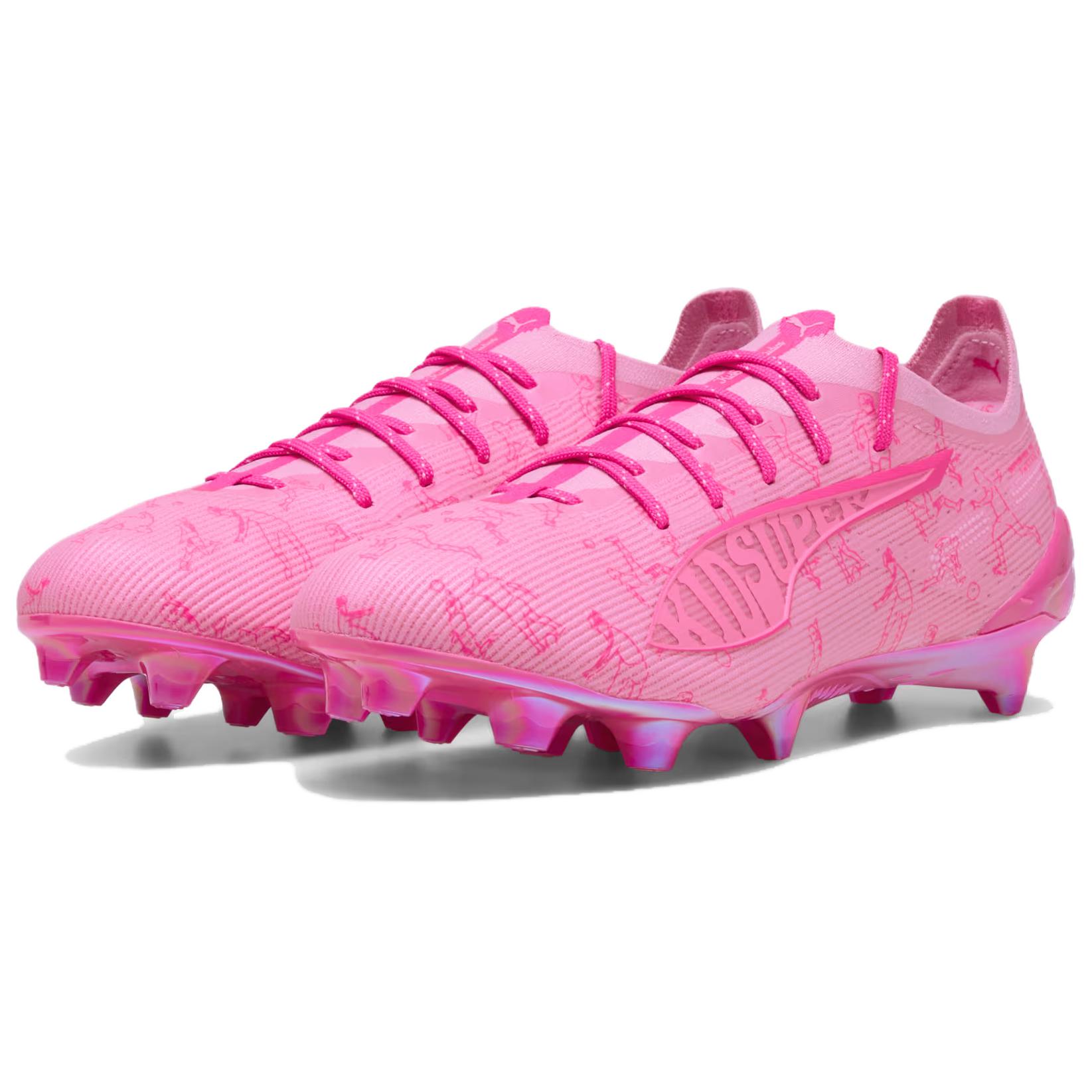 KIDSUPER x PUMA ULTRA 5 ULTIMATE Comfortable And Lightweight FG Firm Ground Abrasion Resistant Soccer Shoes Unisex Pink