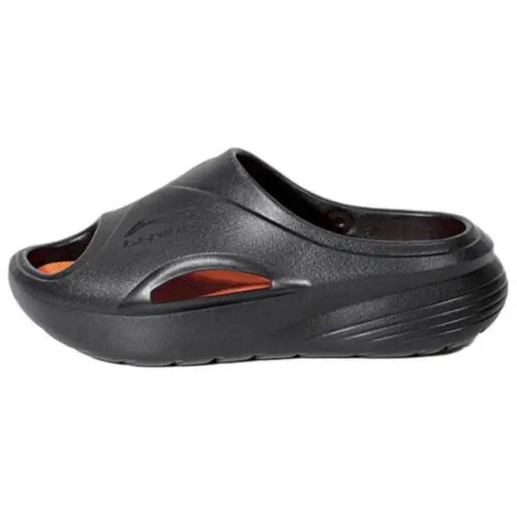 Li Ning Comfortable And Trendy Slip Resistant Abrasion Resistant Slide Slippers Men's Black Orange