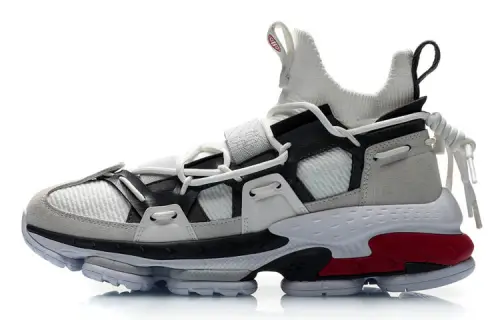 Li Ning CF Comfortable Non slip Lightweight Mid top Casual Shoes Unisex Gray White